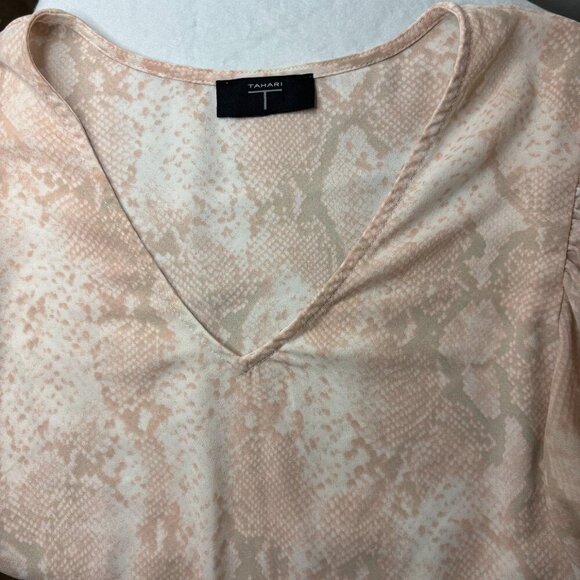 TAHARI Pullover VNeck Pink Snake Long Sleeve Blouse Balloon Workwear - Picture 2 of 4